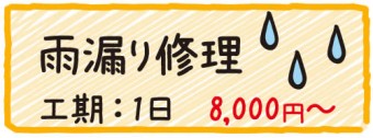 雨漏り修理　工期1日　8000円〜