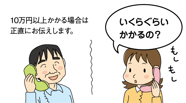 10万円以上かかる場合は正直にお伝えします